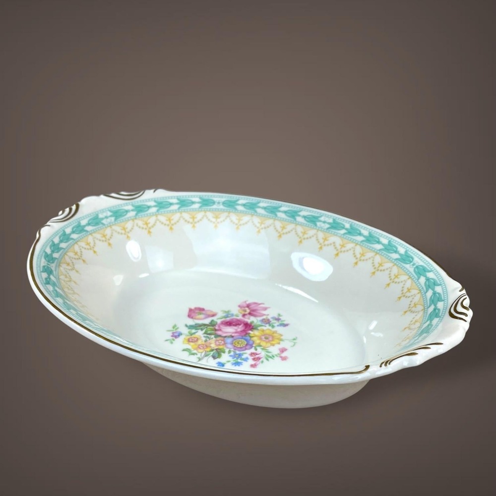Syracuse Betsy Ross Turquoise Serving Bowl Oval Old Ivory OPCO 30s-40s
